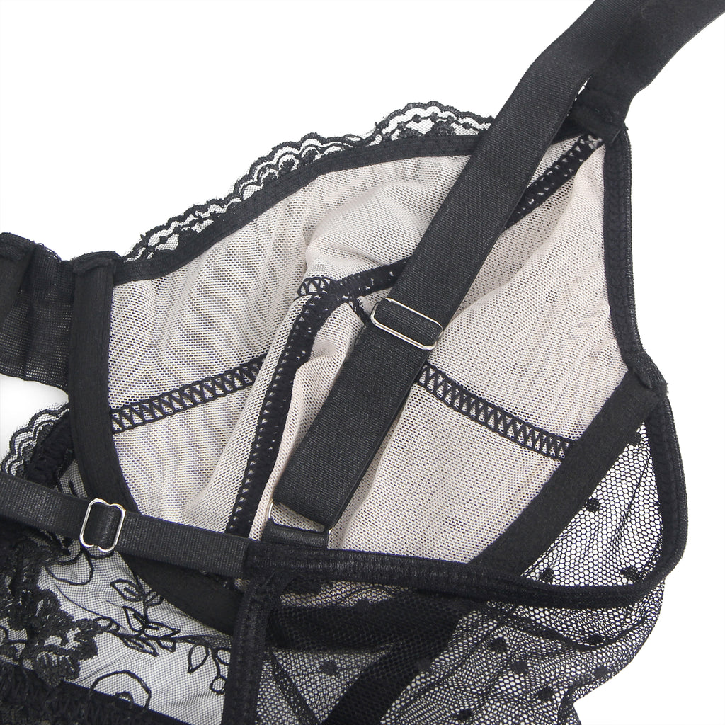 Oh Yeah - Body in Pizzo con Reggicalze Incorporato - Nero