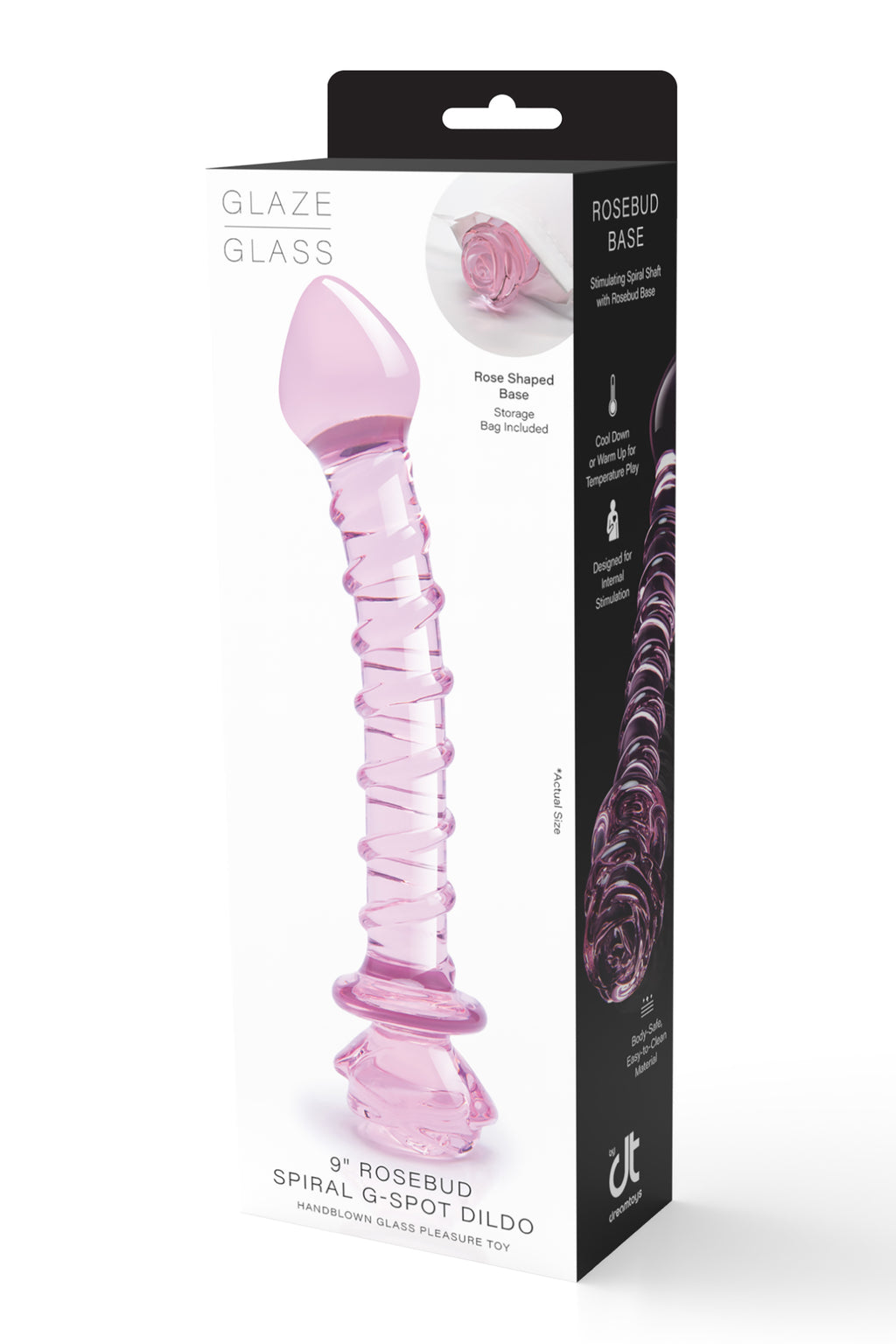 DILDO A SPIRALE CON ROSA IN VETRO Smaltato PER IL PUNTO G